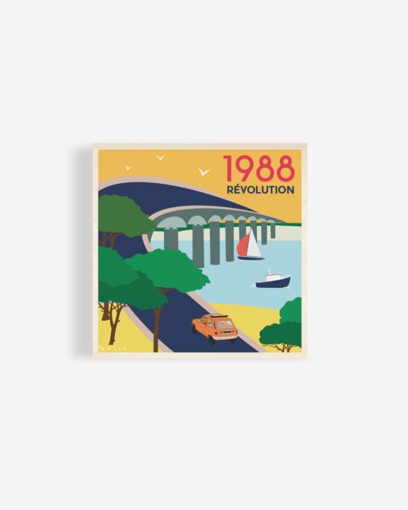 Affiche en bois pont de l’ile de ré 1988 30x30cm