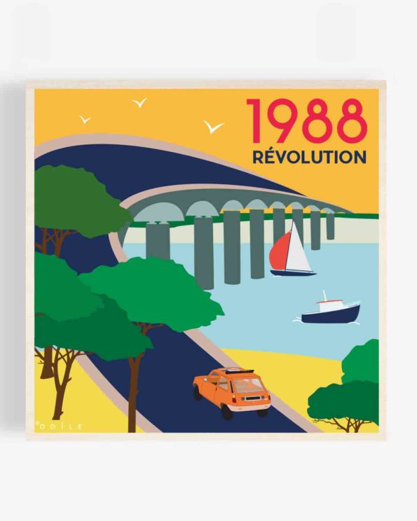 Affiche en bois pont de l’ile de ré 1988 40x40cm
