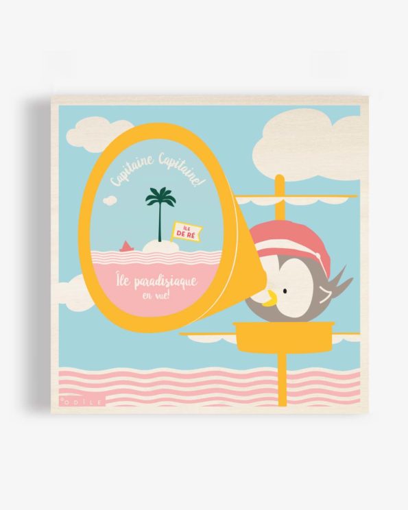Affiche en bois île de ré île paradisiaque en vue! 40×40 cm