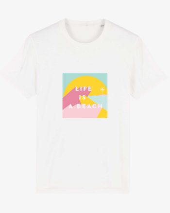 T shirt ile de ré coton bio life is a beach illustration rétro années 80
